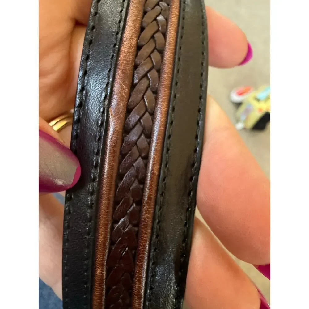 Brighton Onxy black brown  leather belt silver hardware‎ womens  size 38